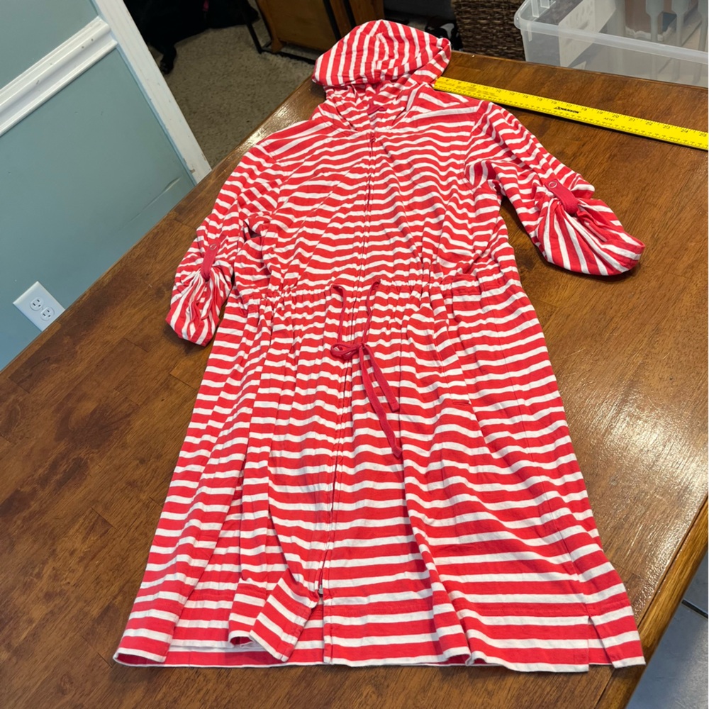 Lands' End Vibrant Striped red white Dress swim cover up size medium 8-10